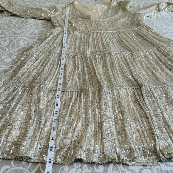 Eliza J Dress Women 10 Cream Gold Sequin Lined Cocktail Party Boho Sparkly NWT - Picture 7 of 16
